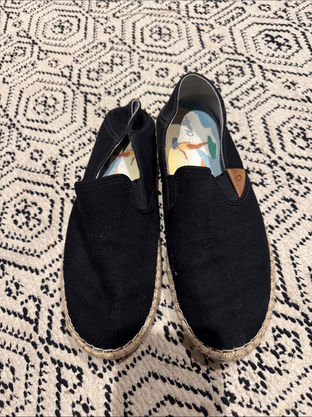 OLUKAI Black Slip-On Espadrille Flats